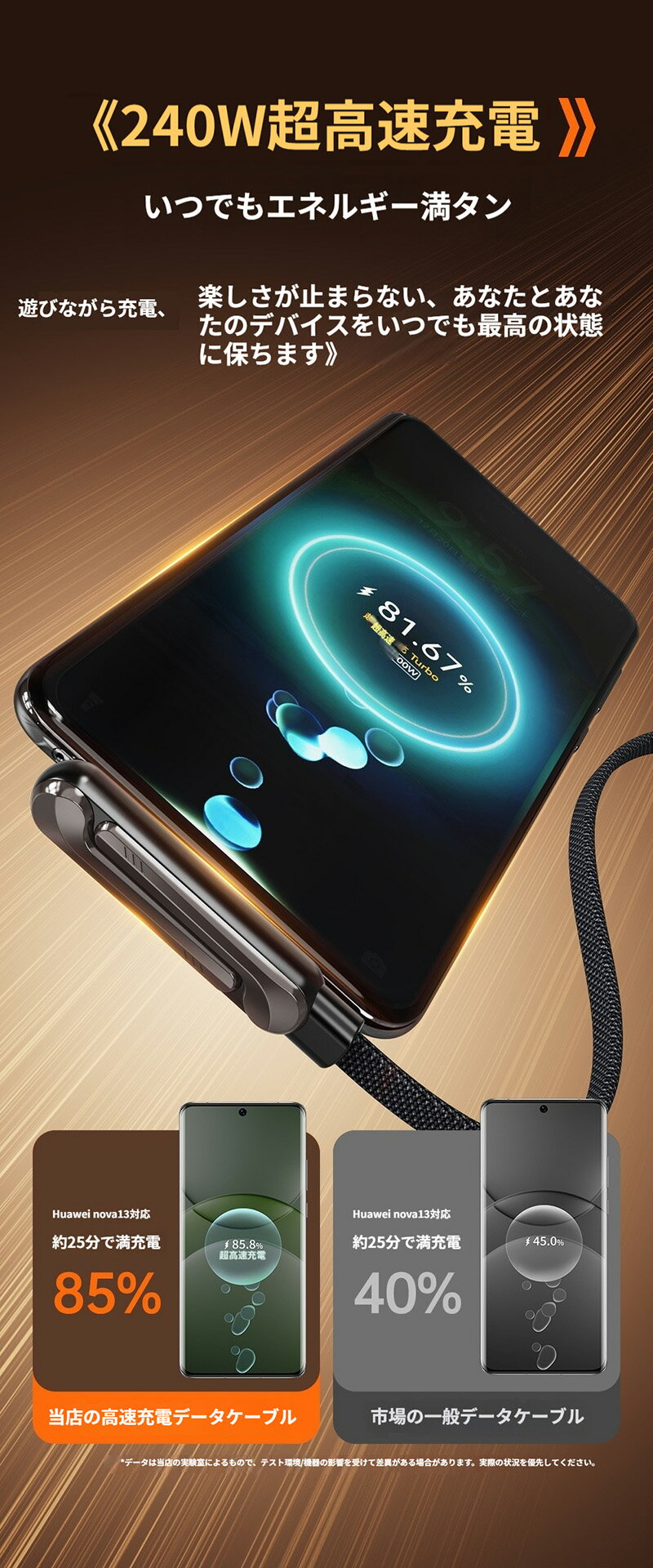 240W 急速充電 充電 ケーブル 折りたたみ...の紹介画像3