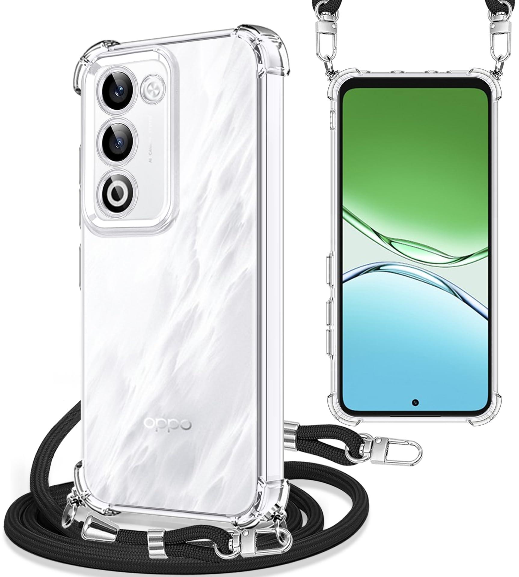 Rakuten - OPPO A54 5G ケース ショルダー クリア 耐衝撃 オッポ A54 5G スマホケース 透明 肩掛け 斜めがけ 紐付き ストラップ付き 取り外し可能 長さ調節 TPU 薄型 軽量 落下防止 [送料無料]