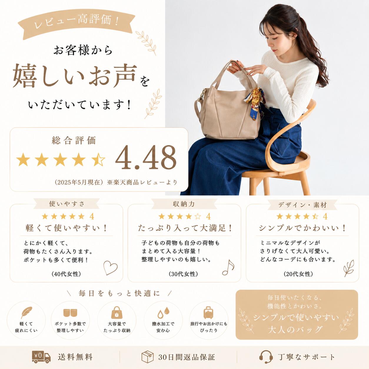 【楽天1位☆高評価】ショルダーバッグ レディース 斜めがけ 軽量 母の日 きれいめ ...