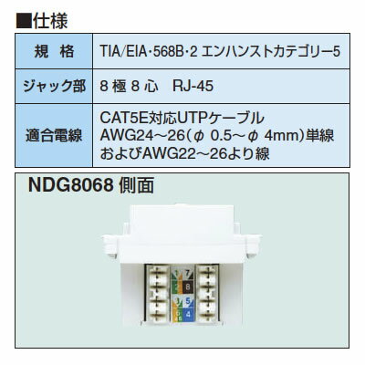 【TOSHIBA】E'sLAN用配線器具LAN用モジュラーコンセント(CAT5E対応)NDG8068(WW)