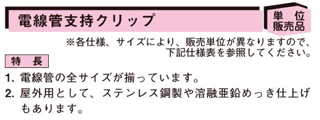 【ネグロス電工】パイラッククリップ　電線管支持クリップ溶融亜鉛めっき鋼板ねじ・ナットは電気亜鉛めっき(C)販売単位：1個25C22C