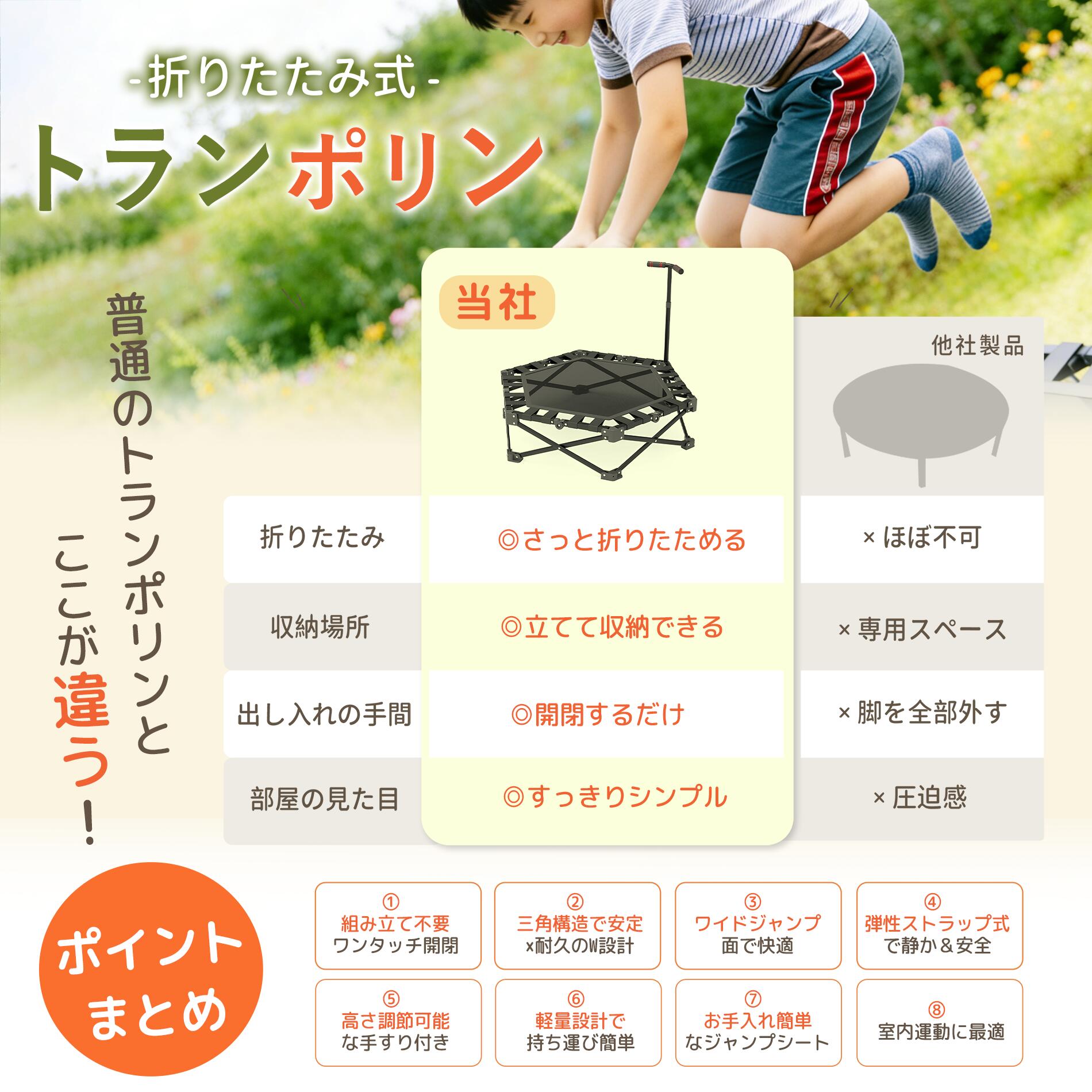 トランポリン 耐荷重225kg 組立不要 折りたたみ 高さ調整 静音 男の子 女の子 キッ...