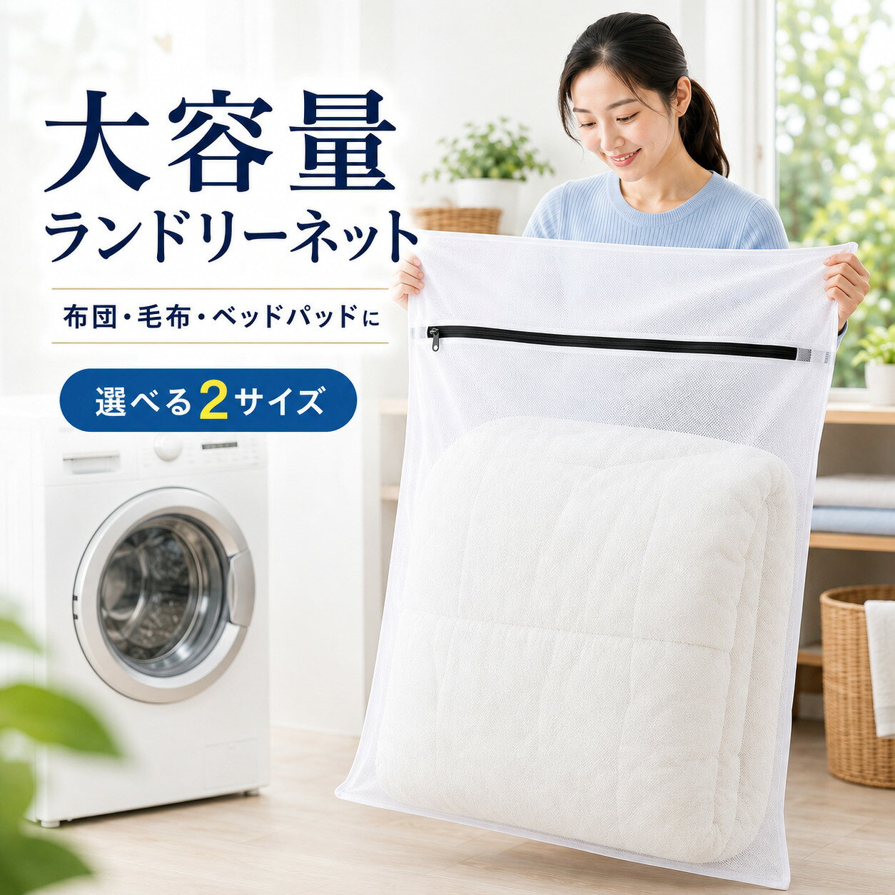 【全品20％OFF】洗濯ネット 布団 毛布用 特大サイズ 大サイズ 布団 毛布用 大型 角型 大判サイズ ランドリーネット カーペット 寝具用 冬服 ファスナー収納付き 全開ファスナー 出し入れ簡単 こたつ布団 敷きパッド 大きいサイズ 110cm×90cm 80cm×60cm luminest-10000098 LumiNest パッケージ画像