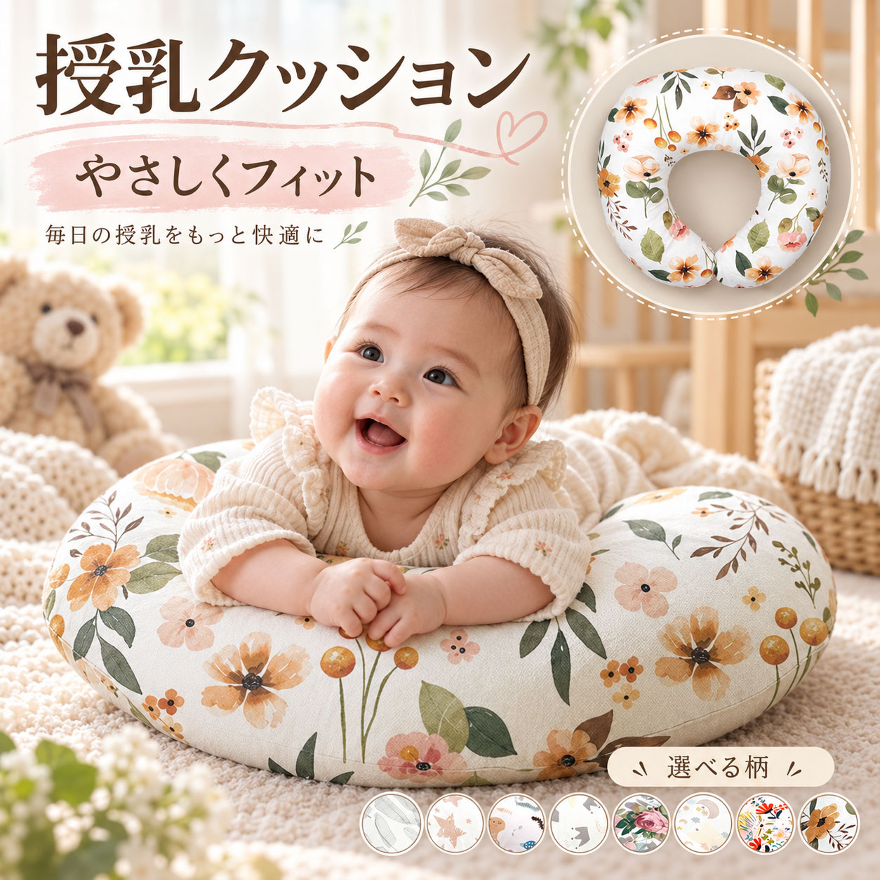 授乳クッション カバー 抱き枕 ベビー枕 まくら オールシーズン 赤ちゃん 新生児 ...