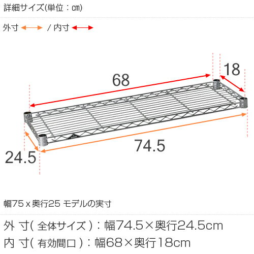 ルミナス 公式 ラック パーツ 棚 棚板 幅75 奥行25 ポール径19mm スチールラック シェルフ スチールシェルフ ワイヤーシェルフ スチール棚 スリーブ付 業務用 収納 頑丈 防錆 メタル DIY カスタム 耐荷重150kg luminous ルミナスライト 幅74.5×奥行24.5cm ST7525