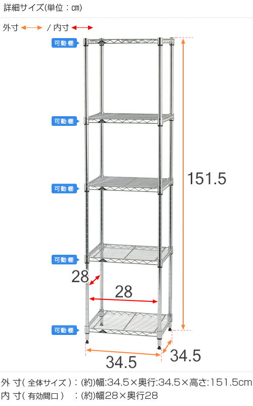 ルミナス ラック スチールラック 幅35 奥行35 5段 スリム 隙間 すき間 収納 棚 おしゃれ 省スペース キッチン収納 本棚 オープンラック レンジラック 玄関 押し入れ ランドリー メタル DIY カスタム ルミナスライト ポール径19mm 幅34.5×奥行34.5×高さ151.5cm IHT3515-5
