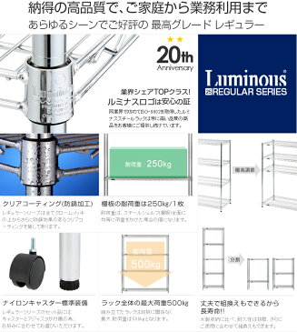 【公式通販 スチールラック 物品棚 ルミナスレギュラー NLK1818-5 ［ポール径25mm］幅182.5×奥行61×高さ179.5cm/5段[耐荷重：500kg/棚1枚：250kg] フリーラック パイプラック アルミラック 店舗什器 収納家具 メタル ラック 収納棚 スチール棚