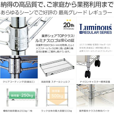 ルミナス スチールラック 幅60 5段 NLH6018-5 [幅61×奥行46×高さ179.5cm]［ポール径25mm］[耐荷重：500kg/棚1枚：250kg] ルミナスレギュラー メタルラック スチールシェルフ メッシュラック アルミラック 店舗什器 棚 スチール棚 シェルフ キャスター