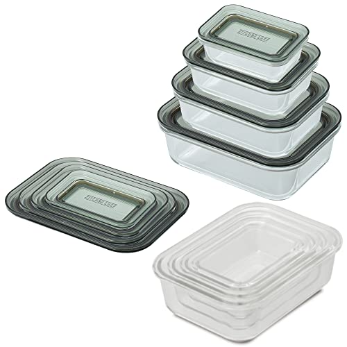 アイリスオーヤマ 耐熱ガラス容器 保存容器 8点セット 重ねて収納 汁もれしにくい 食洗機 電子レンジ オーブン対応 TGS-8S クリアブラッのサムネイル