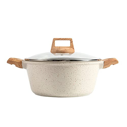 CAROTE 両手鍋 卓上鍋 24cm IH対応 マーブルコーティング 洗いやすい 煮物 カレー シチュー 強化ガラス蓋付き オール熱源対応 ベ