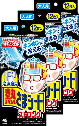 ・ 12枚 (x 3) ・商品サイズ (幅×奥行×高さ) :100mm*174mm*215mm・ 内容量:12枚×3個"●冷凍庫で冷やして使う冷却シートです●強い冷却力を感じたい時に、冷凍庫から出しておでこに貼り付けます●冷凍庫でも凍らない特殊ジェルなので、おでこにぴたっと密着し約20分~30分強く冷やせます※通常の冷却効果は約4時間持続します(皮ふ温度を25℃環境で2℃冷やす効果)※室温・冷蔵庫保管でも使用できます