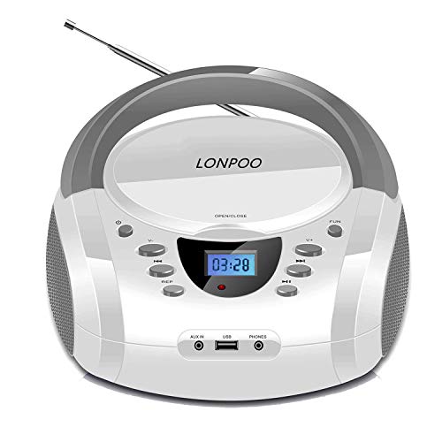 LONPOO ステレオ cd プレーヤー bluetooth FMラジオ ブルートゥース USB/AUX入力 ヘッドフォンジャック LCDディス