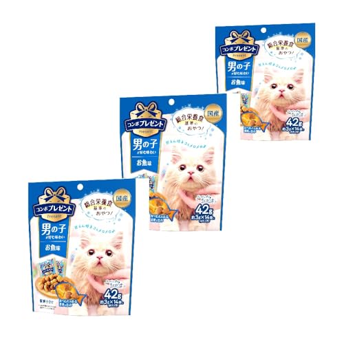 ブルー/42g×3個(まとめ買い)/-・パッケージ個数:3・本体サイズ (幅X奥行X高さ) :12×4×20cm・本体重量:0.042kg・原産国:日本商品紹介 食べることが大好きで、甘えん坊な男の子へ。濃厚な旨みで、食べごたえのある深い味わいのお魚味のおやつをプレゼント。ねこ友にもあげられる可愛い新鮮小分け3g×14袋入り! 原材料・成分 穀類(トウモロコシ、コーングルテンミール、小麦粉、パン粉)、肉類(チキンミール、牛肉粉、豚肉粉、チキンレバーパウダー)、油脂類(動物性油脂、植物性油脂)、魚介類(フィッシュミール、フィッシュパウダー、マグロ節粉、マグロエキス、小魚粉末、カツオエキス、シラスパウダー)、脱脂大豆、発酵うまみ調味料、オリゴ糖、ハーブ(タイム、ディル、フェンネル)、野菜類(トマト、ニンジン、ホウレンソウ)、クランベリーパウダー、pH調整剤、ミネラル類(カルシウム、リン、カリウム、ナトリウム、クロライド、銅、亜鉛、ヨウ素)、アミノ酸類(タウリン、トリプトファン、メチオニン)、ビタミン類(A、B1、B2、B6、B12、D、E、K、ニコチン酸、パントテン酸、葉酸、コリン)、酵母細胞壁、着色料(二酸化チタン、食用赤色102号、食用赤色106号、食用黄色5号)、酸化防止剤(ミックストコフェロール、ローズマリー抽出物)、グルコサミン、コンドロイチン