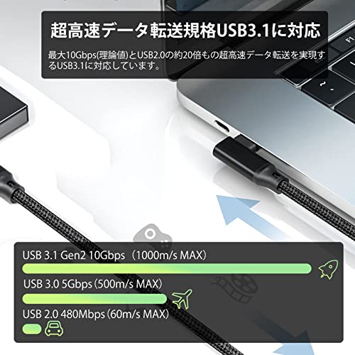 USB-C & USB-A 3.1(Gen2) �����֥� L�� 1m (10Gbps�ǡ���ž��) LpoieJun PD/QC 60W Ķ��®��