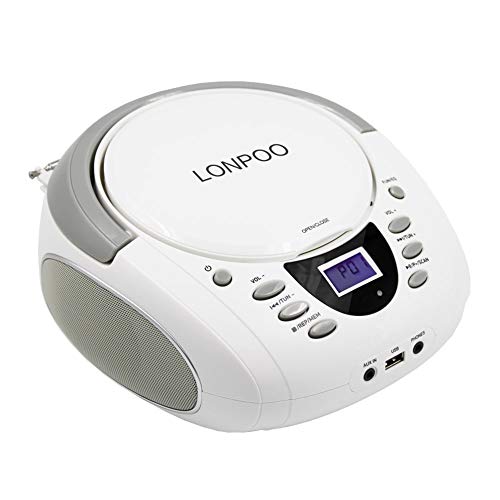 LONPOO cd プレーヤーbluetooth対応 FMラジオ MP3再生 ブルートゥース USB/AUX入力 ヘッドフォンジャック LCDデ