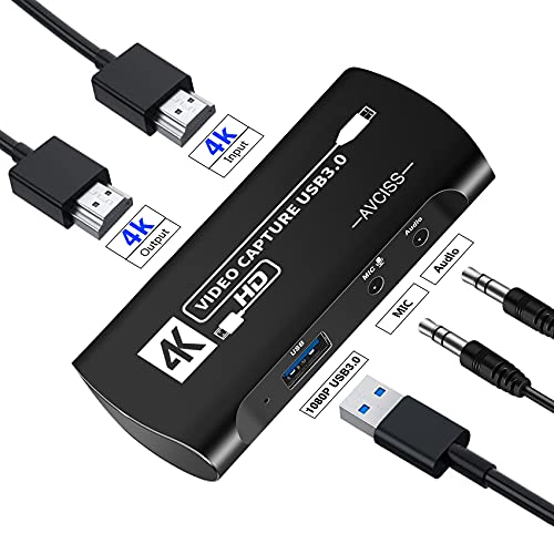 AVCISS キャプチャボード4K HDMI USB3.0ループアウト 1080P 60FPSビデオ/オーディオゲームをサポートキャプチャカード