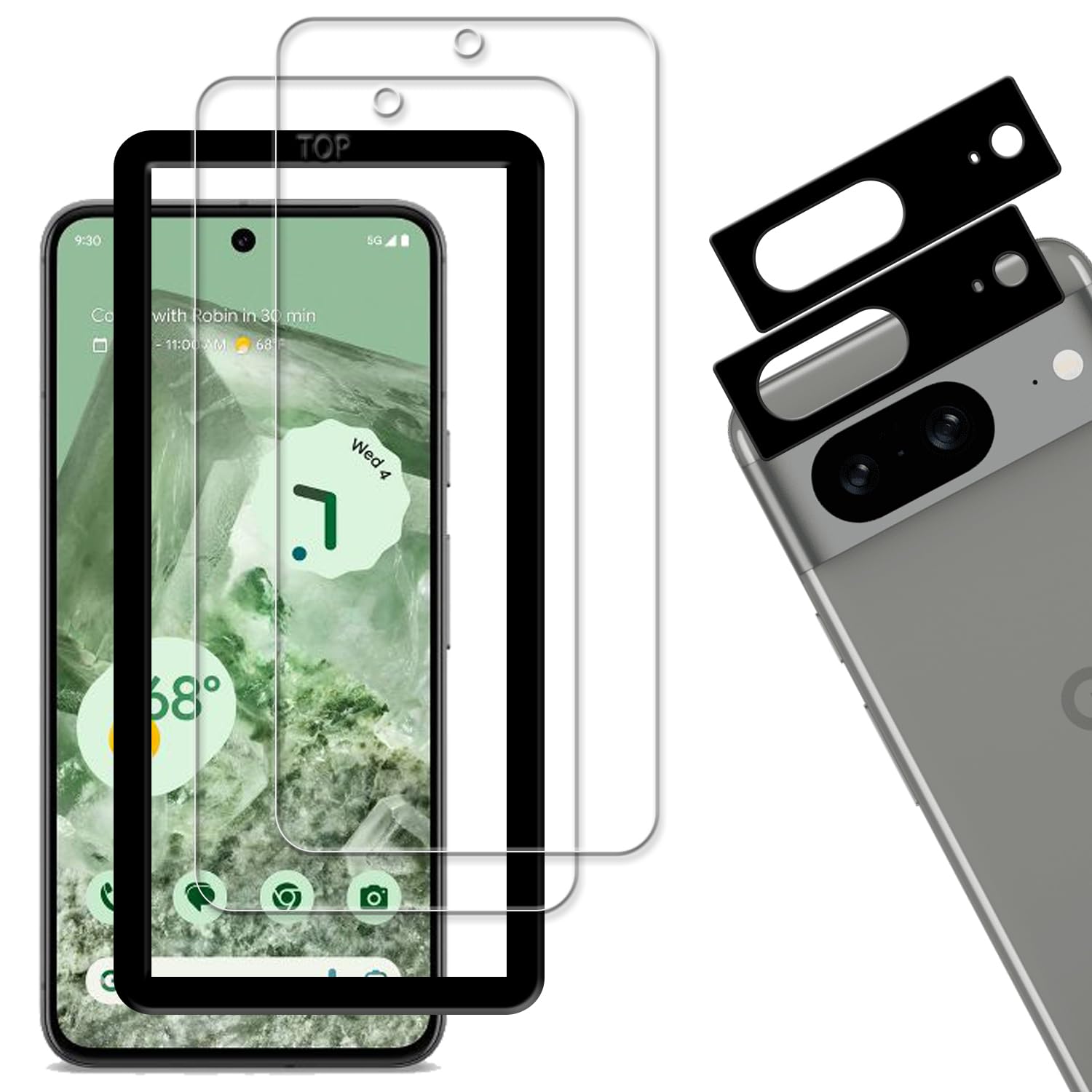 2+2枚セットガイド枠付き KPNS 日本素材製 強化ガラス Google Pixel 8 用 ガラスフィルム カメラフィルム カバー 保護フィ