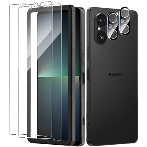 2+2 枚セットXperia 5 V ガラスフィルム （2枚入り）＋カメラフィルム（2枚入り）ガイド枠付きKakuki エクスペリア5 V SO