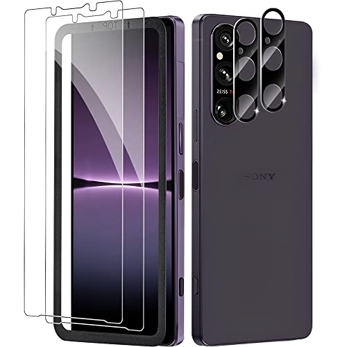 2+2 枚セットXperia 1 V ガラスフィルム （2枚入り）＋カメラフィルム（2枚入り）旭硝子素材製ガイド枠付きKakuki エクスペリア