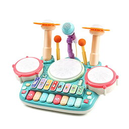 Cute Stone 楽器 おもちゃ 5in1遊び方 ドラムセット ピアノ 子供おもちゃ マイク付き 4種類 ピアノモード ドラムモード 鍵盤楽