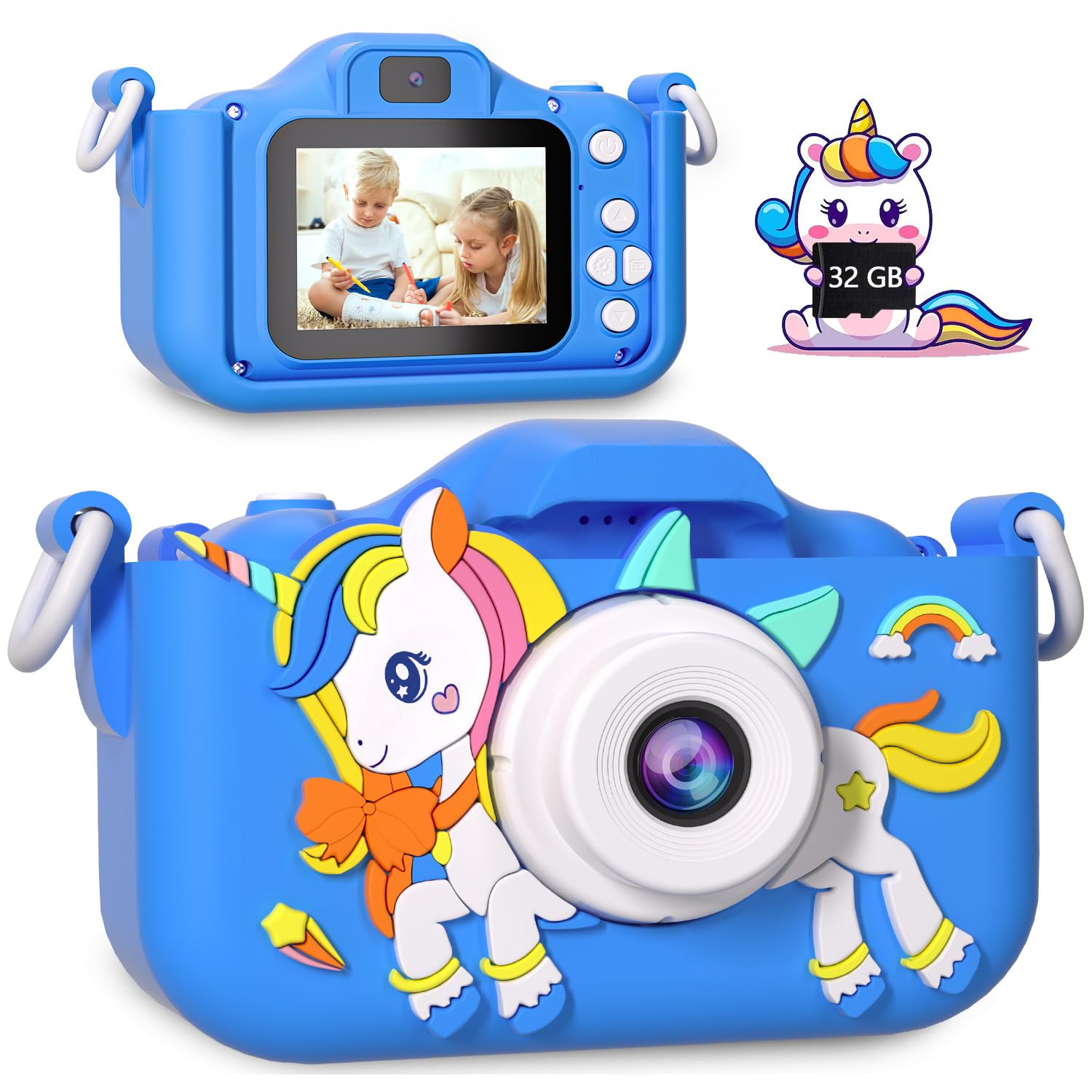 ・ブルー x19・・Color:ブルー・??保護シリコンケース付属2023年の新しいデザイン- 子供用カメラシリコンソフトケース、子供の握力を鍛え、使用中に子供がぶつかったり落ちたりするのを効果的に防ぎます。同色のストラップが付属しており、子供の手を解放し、自由に楽しく遊びながら写真撮影の楽しさを満喫できます。また、カメラの紛失も防止できます。・??多機能キッズカメラ面白い写真を撮ったり、ビデオを録画したりできます。写真を撮っていないときは、子供用デジタルカメラで小さなゲームをしたり、音楽を聴いたり、リラックスしたりすることもできます。タイムスタンプやタイミング撮影を設定し、大切な瞬間をすべて記録します。USBデータケーブルを使い、カメラをコンピュータに接続することで、お子様の楽しい思い出を大切にし、家族や友人と共有することができます。・??シンプルで使いやすい子供用カメラはレトロなピクセルに焦点を当てており、上下ボタンでフィルターやフォトフレーム、またはズームを切り替え、左ボタンで時間指定撮影、右ボタンで自撮りモードを切り替えることができ、小さな写真家の