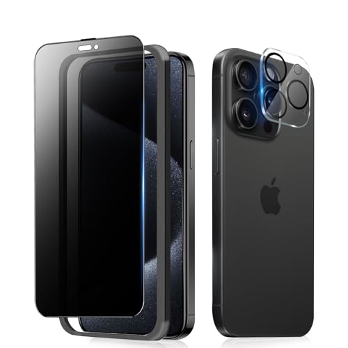 ・360°覗き見防止 iPhone15 Pro 覗き見防止360° ・・Size:iPhone15 Pro 覗き見防止360°・対応機種iphone15Pro（6.1インチ）用，360°覗き見防止ガラスフィルム+ カメラ保護フィルム。bokangのiPhone15Pro 保護フィルム液晶の光る部分にぴったりフィットします。高いの光透過率で、高精細画面の美しさはそのまま、写真などを綺麗に映すことができます。・のぞき見防止360度覗き見防止フィルム，上下左右4方向の360度（前から?30度の視視角）のぞき見防止。正面から見る時はっきり見える。高透過率があり，側方から見るときにはブラインドを通して画面が徐々に暗くなる。画面の表示内容や個人情報は完璧に保たれ、周りからののぞきを心配せずにLINEやメールをできます。・指紋防止・飛散防止極薄ガラスフィルムに高耐久撥油コーティングが施され、指紋や汚れが付きにくくなります。付着しても簡単に拭き取れます。画面を美しいままに保つ、スムーズな操作がです。ガラスフィルムは飛散防止加工されておりますので、万が一割れの場合でも説明 商品の説明 この商品の硬度は9Hので ご注意（免責）＞必ずお読みください この商品の硬度は9Hので、割れるのを防止することができるとは言え、本質はガラスなので、硬度は高くより壊れる性も高くになます。この故、お勧めですが、保護ケースと一緒に使い方がいいと思います、耐久性を大幅に高め、携帯電話や保護膜にも効果があります。