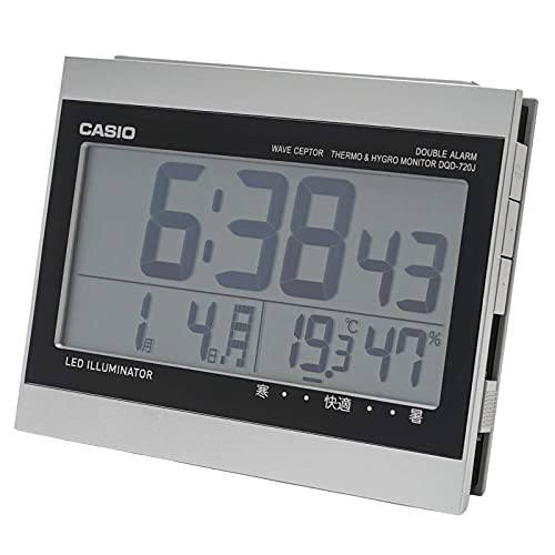 CASIO カシオ 目覚まし時計 電波 シルバー デジタル ダブルアラーム 温度 湿度 カレンダー 表示 DQD-720J-8JF