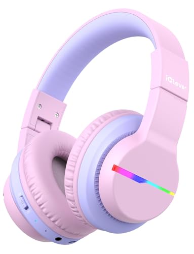 ピンク/-/IC-BTH12・Color:ピンク・iClever 子供用ヘッドフォン Bluetoothヘッドフォン ワイヤレス キッズヘッドフォン 音量制限付き（74/85 dBA） 55Hプレイタイム マイク付き 学校/タブレット/PC用