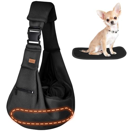 Cuby 犬 抱っこ紐 犬用スリング 小型犬メッシュショルダーバッグ ペットスリング 猫 キャリーバッグ 長さ調整 底板付き 肩パッド付き 飛び