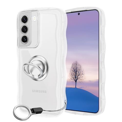 乐天商城 - Galaxy S22 ケース クリア ウェーブ リング付き TPU波状のバンパー 透明 スマホケース かわいい うねうね ギャラクシー S22
