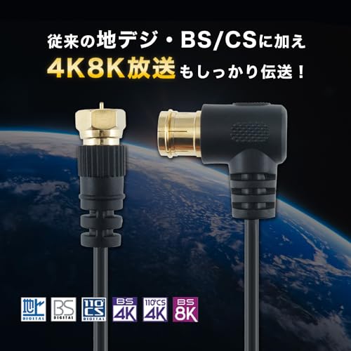 ホーリック 極細アンテナケーブル S-2.5C-FB同軸 10m 4K8K放送(3224MHz)/BS/CS/地...