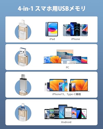 ���ѥ��ץ�����4in1 iPhone�б� USB���� 256GB ��® �Хå����å� iPad�б� usb���꡼ ���饤�ɼ� iOS/Typ