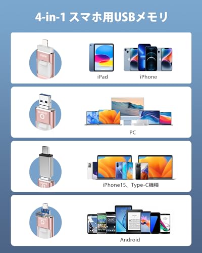 ���ѥ��ץ�����4in1 iPhone�б� USB���� 256GB ��® �Хå����å� iPad�б� usb���꡼ ���饤�ɼ� iOS/Typ