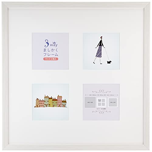 軽量シンプル縦横通用ホワイト/30角/3SQFR-30WH・Color:ホワイトSize:30角Style:軽量シンプル縦横通用・パッケージ個数:1・外寸： 317×317mm、内寸： 300×300mm、窓寸： 291×291mm、重量： 約430g・材質　フレーム：樹脂製、裏板：MDF材、面材：0.5mm厚透明樹脂板・マット台紙2枚付き（紙マット）　1. 89×89mm写真×4窓：[マット窓寸]79mm×79mm×4窓、2.240×240mm：[マット窓寸]230mm×230mm・かぶせ箱（白箱）＋ヘッダー付OPP袋・壁掛用金具、縦横兼用スタンド付き正方形がかわいい、軽くてシンプルなフォトフレームです。 マットを外せば、刺繍・ハンドメイド作品など厚み2.5mmの作品まで収納できます。 面材を外せば、厚み3mmのものまで収納です! !