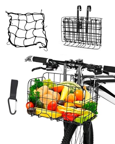 自転車 カゴ バスケット 前後汎用品ろかご 折り畳み OVTSPO ブラック 適し クロスバイク マウンテンバイク 買い物 通勤車等用 (自転車