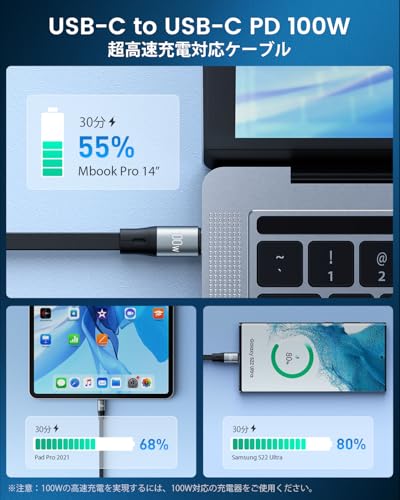 さらに進化-新登場&100W+27W3in1 巻き取り充電ケーブルUSB-C to USB-C ケーブルPD...