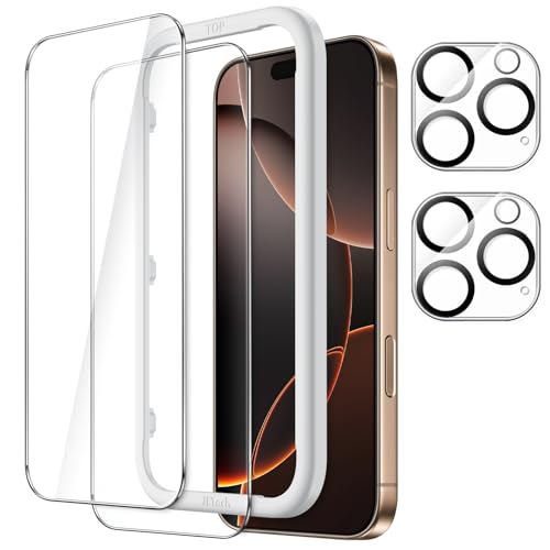 JETech iPhone 16 Pro Max 6.9インチ用 液晶保護フィルム+カメラレンズフィルム ガイド枠付き 強化ガラ..