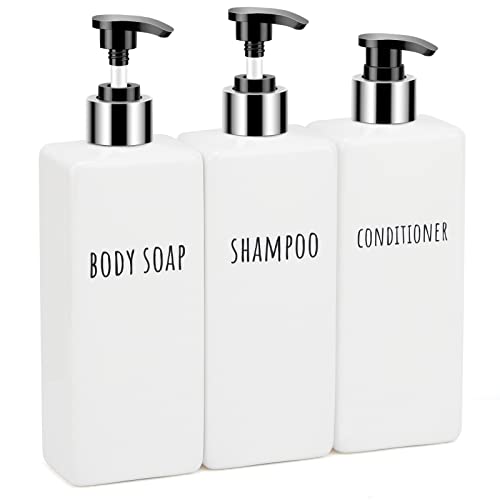 Segbeauty シャンプーボトル ディスペンサー 詰め替えボトル 3本セット 500ml 白い ワイト 方形 容器 大容量 おしゃれ 漏れ防