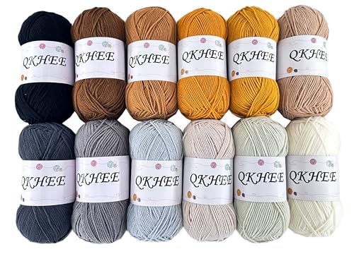 Woolen Yarns - QKHEE コットンヤーン 合太 中細 毛糸 12色セット1玉約50g180m かぎ針編み 編み物 編み糸 織り糸 ぬいぐるみ用糸 (Moran