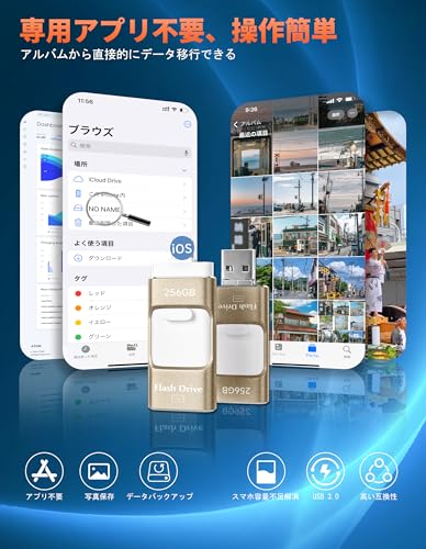 256GB USB���� ���ץ����ס�����Хफ��̿���¸4in1 Phone ���ޥ� �ǡ�����¸ ���դ� USB���� iOS/Type-C/