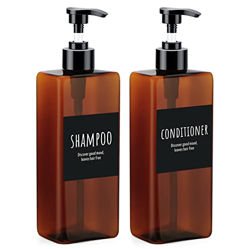 Segbeauty シャンプーボトル ディスペンサー 詰め替えボトル 2本セット 500ml 茶色 方形 容器 大容量 おしゃれ 漏れ防止 簡単