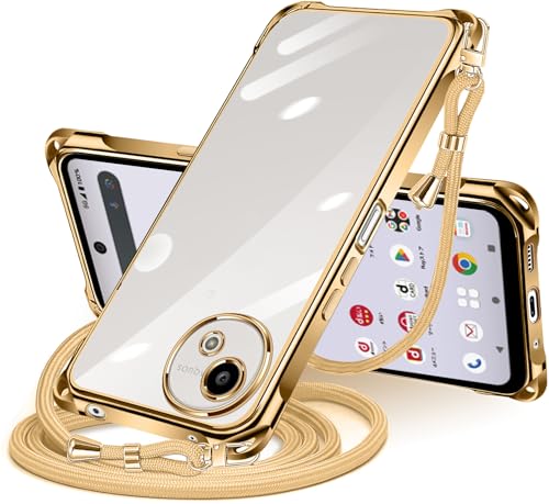 Rakuten - NISIILNG AQUOS Wish5 用 ケース クリア ショルダー TPU 薄型 耐衝撃 携帯ケース ゴールド
