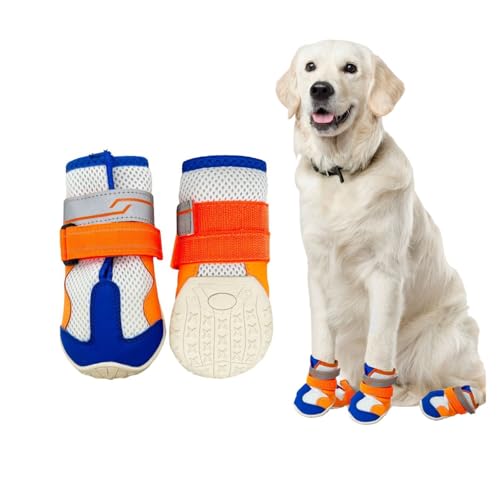 LIKOKLIN 犬靴 メッシュ穴 犬用メッシュシューズ ドッグブーツ ドッグくつ 小型犬 反射テープ付き 滑り止め 長靴 肉球保護 脱げにくい