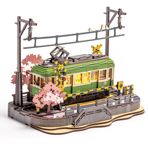 ROBOTIME 立体パズル 木製 3D ウッドパズル 桜の電車 LEDライト付き 組み立て 工作キット DIY クラフト メカニカル モデル