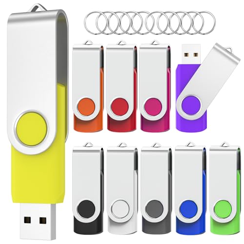 USBメモリ 32GB 10個セットWooolken USB2.0 高速 データ転送 360度回転式設計 ?サムドライブ キーチェーン付き メモ