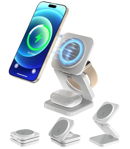 Yamisan ワイヤレス充電器 3-in-1 マグネット式 折り畳み式 Qi対応 軽量 持ち運び便利 Mag-Safe対応 コンパクト充電器(2.0)