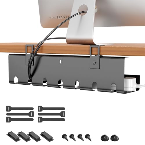 ケーブルトレーブラック/黒-1個/383CableTray・Size:黒-1個・製品仕様サイズ：幅43×奥行10×高さ10cm、天板の厚さは1〜34mm対応できます。・セット内容ケーブルトレー取扱説明書ケーブルトレー本体*1クランプ*2セット(ネジ含め)ネジ*4ケーブルクリップ*4ケーブル固定ホルダー*2結束バンド*6本・取付簡単穴あけ不要デザインで、工事必要ない、女性でもお年寄りでも簡単に設置できます。・二つの取付け方法二つの取付け方法あり、色々な場合に対応できます。（一）クランプで取付る1.クランプの部品を外す。2.クランプをケーブルトレー本体外部に掛けて、ネジを入れて締める。3.ケーブルトレーをテーブルに掛ける。4.長ネジをケーブルトレー内部に入れてしっかり締めてください。（二）ネジで取付る1.穴にネジを入れる。2.ドライバーでネジをしっかりと取付ける。・防水・防錆・高速放熱高なコーティング炭素鋼を用いて作られ、防水防錆の特徴がある。最大荷重は20KG、耐久性抜群；型の設計はほこりの蓄積を防ぐだけでなく、通気性がよく、