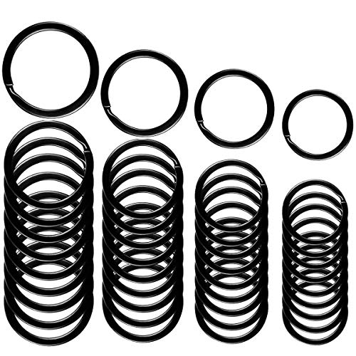 [AMUU] 平キーリング 黒い 外径25mm 28mm 30mm 32mm 40個入(各サイズ10) キーリング リング ステンレスキーホルダ