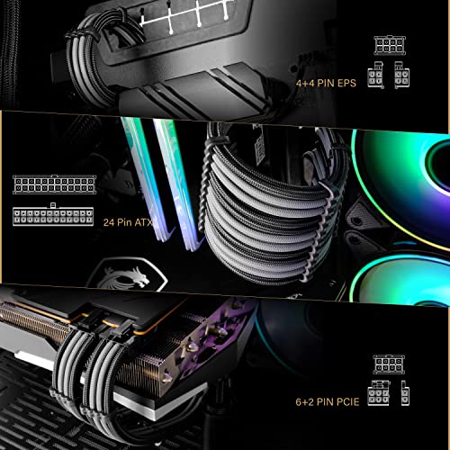 EZDIY-FAB PC用スリーブケーブル GPU/CPU用pc電源 ATX 3.0/3.1規格対応 18AWG 高性能銅芯 24ピンATX (
