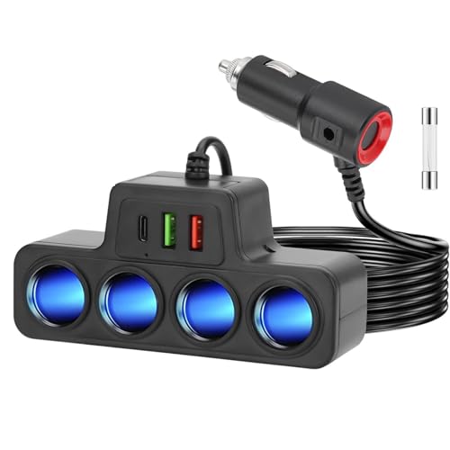 Leehitech 7-in-1 車載充電器ソケット120W シガーソケット4連&USBポート3連 (QC 3.0+USB 3.1+PD 3.1